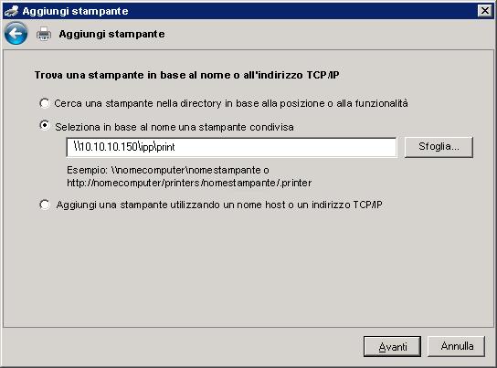 Per IPP su SSL, digitare https e non http. NOTA: ipp/print è sensibile al maiuscolo/minuscolo.