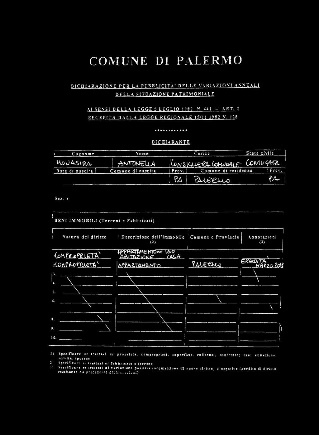 f ì 3ENI IM M O B IL I CTerrca e Fabbrcat) Natura del d rtto! Descrzone deh'mm oble (J) Comune e Provnca Annotazon (3) ( u f* oor~r%k HW'fWWNfc'NTO*'! A>0 ;CoK flfl.prl& T A A ftt A?.oJP ra&.a :U)h.