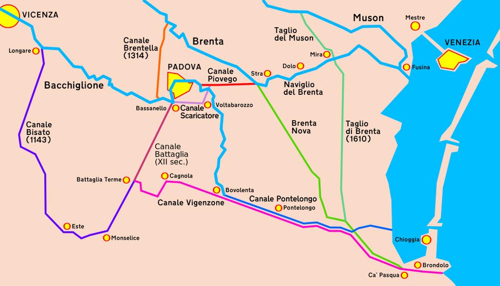 3.3 Bacino del Bacchiglione Il bacino del Bacchiglione è uno dei sistemi idrografici più importanti della provincia di Padova; il fiume nasce poco a monte di Vicenza dall'unione di diversi corsi