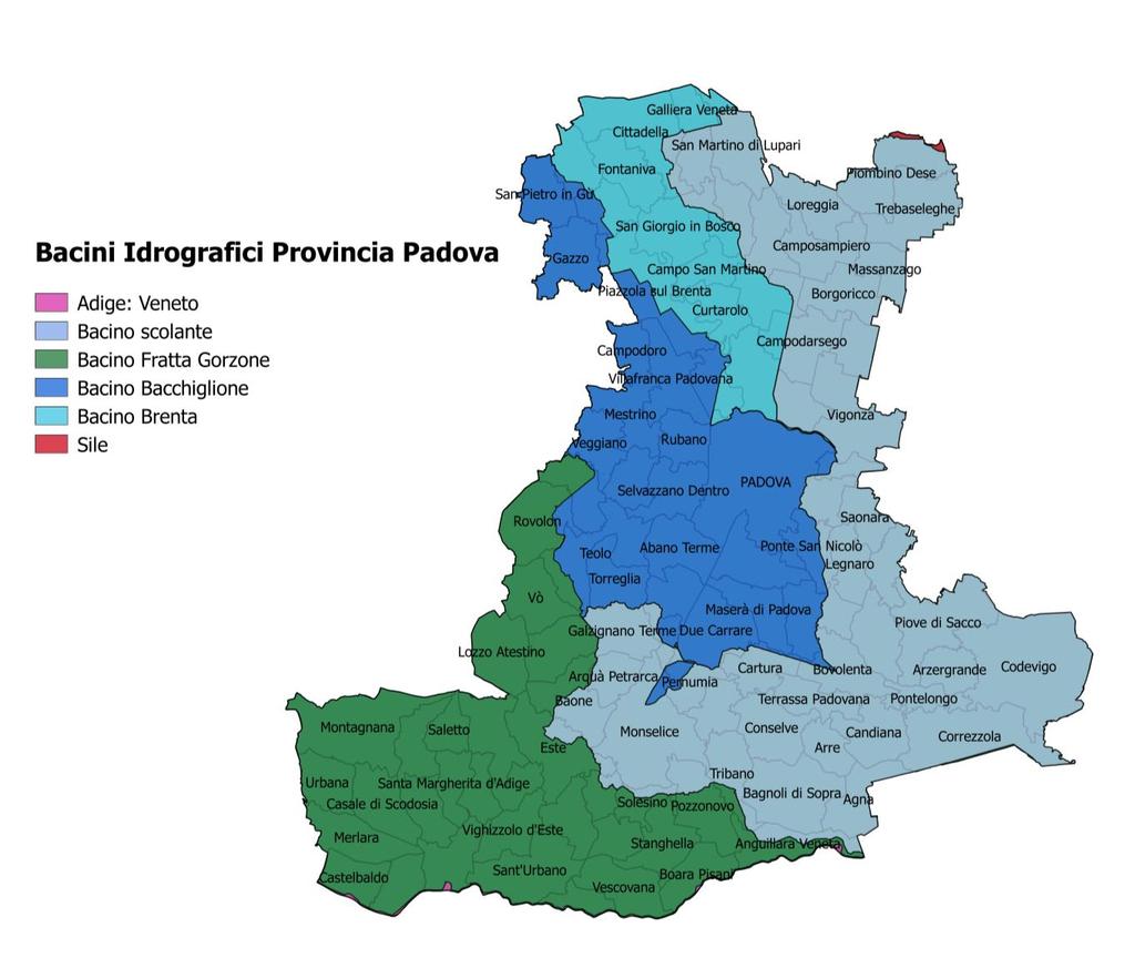 3. Inquadramento territoriale: i bacini idrografici Di seguito vengono brevemente descritti i bacini idrografici che interessano la provincia di Padova (Fig. 3.1) Figura 3.