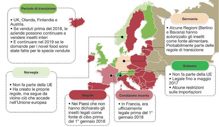 Figura 2. Mappa dell attuale situazione riguardante gli insetti in Europa (2018) [da bugburger.se, modificato].