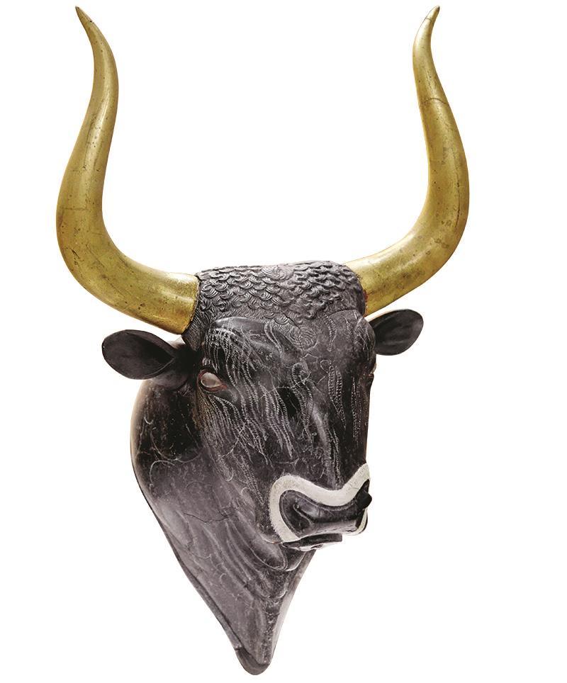gli occhi, in cristallo di rocca, danno un soffio di vitalità. La scultura: il Rhyton a testa di toro risale al 1550-1500 a.c. circa.
