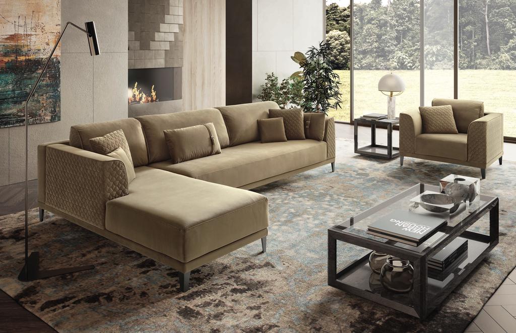 Armchair, 3 seater side element Maxi (R) and Penisola (L) in fabric Taupe art. 801 col. 130 and art. 824 col 130 Taupe Miraglio.