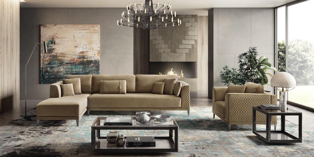 COMPOSITION 4 Armchair, 3 seater side element Maxi (R) and Penisola (L) in fabric Taupe art. 801 col. 130 and art. 824 col 130 Taupe Miraglio.