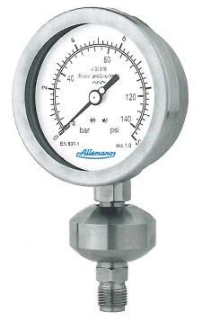 Varianti Options fluido fluorurato (sigla di identificazione V29) Distanziale di acciaio inox AISI 316L, per l'ispezione della membrana doppio spurgo; adattabile al modello FP 337.