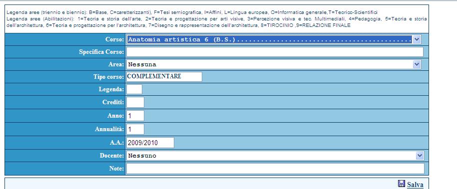 Selezionare 4. Nuovi corsi Visualizzata la pagina, selezionare dalla barra in alto a destra il pulsante Inserisci corso.