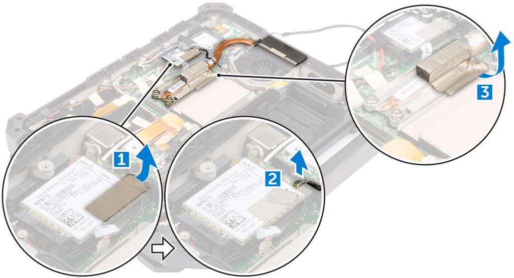 4. Per rimuovere dissipatore di calore: a. Allentare le viti che fissano il dissipatore di calore alla scheda di sistema nella sequenza visualizzata [1, 2, 3, 4]. N.B.