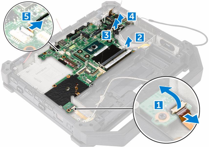 Rimuovere la scheda di sistema: a. Rimuovere le viti che fissano il DisplayPort al telaio del computer [1]. b.