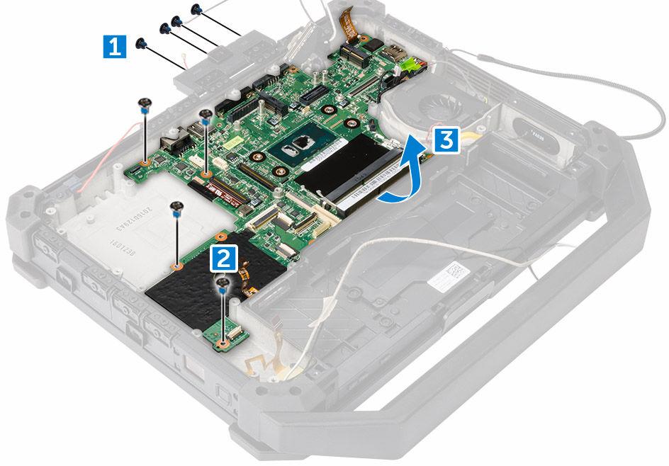 Installazione della scheda di sistema 1. Posizionare la scheda di sistema per allinearla ai connettori. 2. Serrare le viti che fissano la scheda di sistema al telaio del computer. 3.