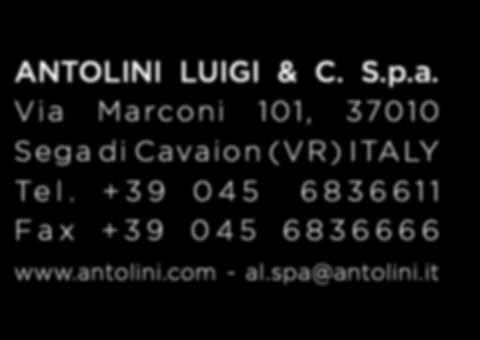 + ANTOLINI LUIGI & C. S.p.a. Via Marconi 101, 37010 Sega di Cavaion (VR) ITALY Tel.