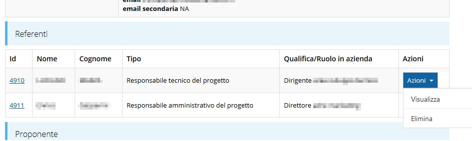 Figura 30 Dettaglio dei Referenti del progetto È comunque sempre possibile sostituire o modificare i referenti già inseriti.