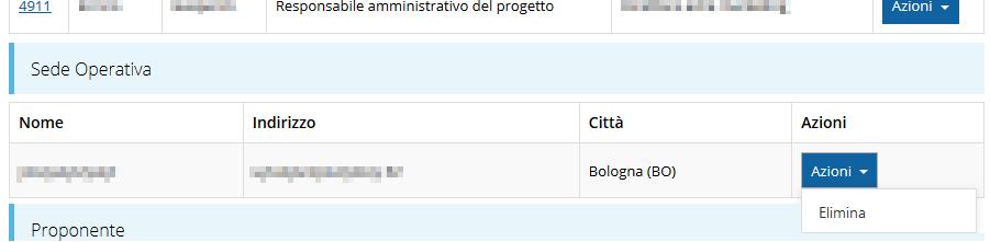 Figura 35 - Sede del progetto Notiamo che una volta aggiunta la sede il pulsante + Aggiungi Sede Progetto (evidenziato nella Figura 31) scompare.