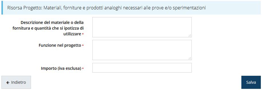 Figura 56 - Dati relativi a Materiali, forniture e prodotti analoghi " Al termine della compilazione premere su Salva e ripetere l operazione per tutte le