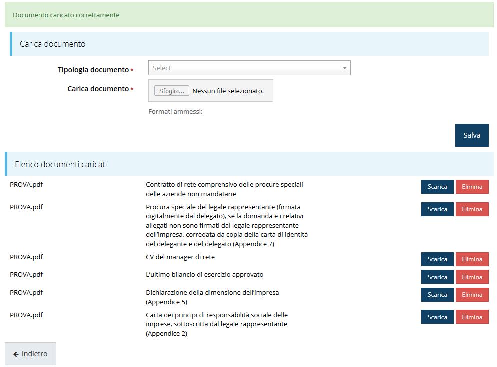 Completato l inserimento dei documenti la pagina di inserimento si presenterà come in Figura 67 e la voce Gestione allegati richiesta nel Dettaglio richiesta diventerà verde.