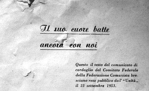 Isaia Mensi p. 154 Angelo Moreni 1.3 Il comunicato di cordoglio della federazione comunista di Brescia. Il testo del comunicato di cordoglio, diversamente da quanto indicato, è stato pubblicato il 26.