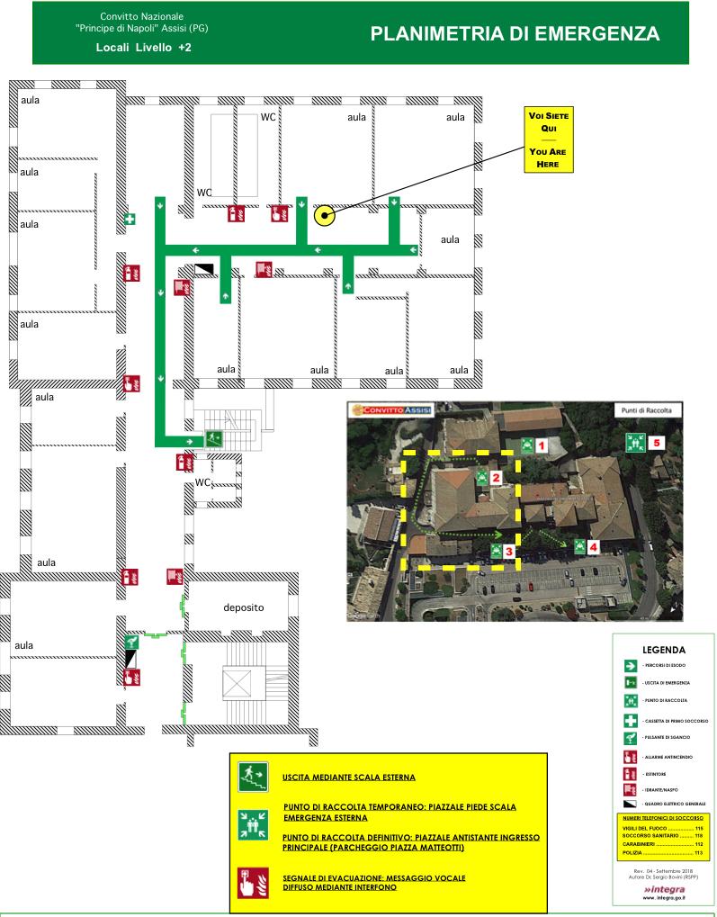 Secondo - SCUOLA SECONDARIA DI PRIMO GRADO CORRIDOIO LATERALE BAGNI Uscita su scala di emergenza esterna Temporaneo: piazzale scala emergenza esterna Definitivo: Area esterna