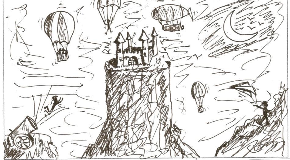Il castello è arroccato, isolato. Poi ci sono areostati, paracaduti e dirigibili.