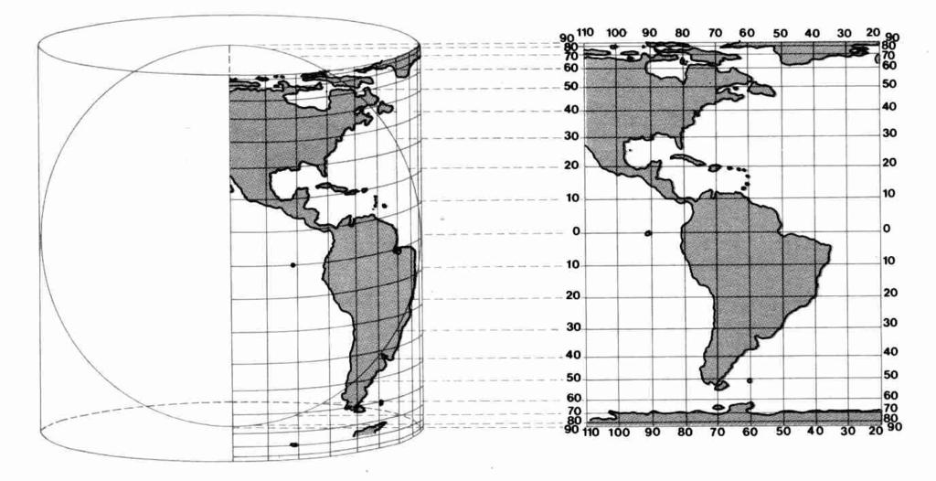 Rappresentazione approssimata Proiezione cilindrica equivalente di Lambert proiezione vera di sviluppo nella quale si proiettano i punti della Terra su una superficie cilindrica tangente all