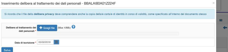 viene inserita la delibera privacy (Fig.29). Una volta terminato l inserimento, non sarà più possibile modificare il campo Data di iscrizione. Fig.