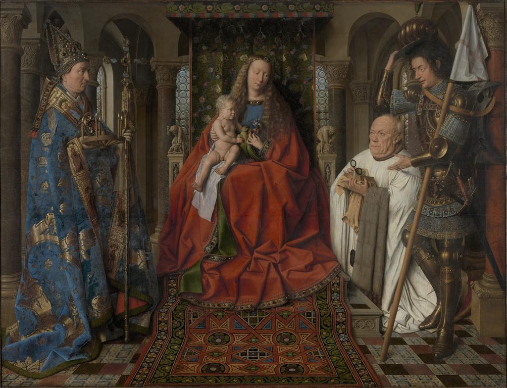 4 Osservate l opera riprodotta qui sotto: è la Madonna del canonico van der Paele, un impressionante olio su tavola realizzato attorno al 1436 dal pittore fiammingo Jan Van Eyck. Musea Brugge www.