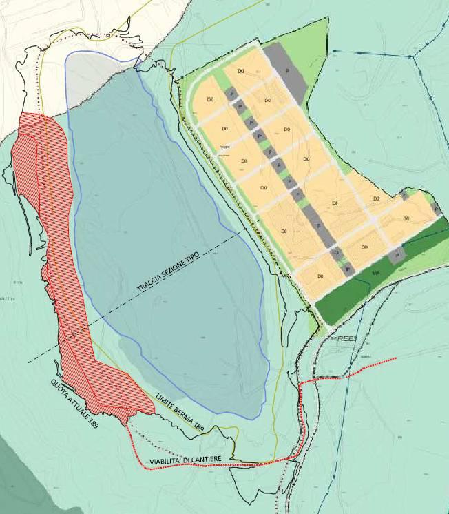 FIGURA 26 TAVOLA A1 TERRITORIO APERTO : PARTICOLARE (2013) La porzione della sponda occidentale del lago Allori verrebbe dunque realizzata in area classificata come Zona agricola di fondovalle E1