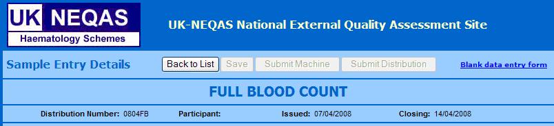 EMOCROMO COMPLETO FULL BLOOD COUNT Caratteristiche generali: E previsto l invio di due campioni di sangue intero umano in ciascuna di 12 spedizioni per anno.