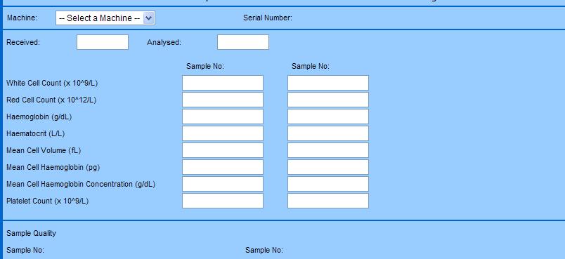 Il tasto -select a machine- permette di identificare l analizzatore ematologico al quale vengono imputati i dati dei due campioni A - Inserire nelle apposite caselle le date di ricezione (Received) e