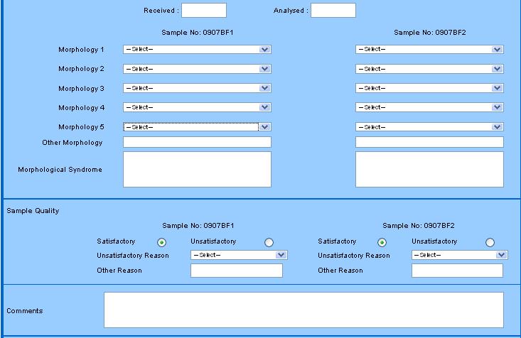 A - Inserire nelle apposite caselle le date di ricezione (Received) e analisi (Analysed) del campione.