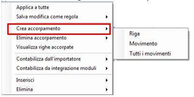 Come fare ad accorpare/unire più righe di un movimento È possibile accorpare le righe di tipo Contropartita che hanno stesso Codice Conto, Codice IVA, Indetraibilità e per i soli Professionisti anche