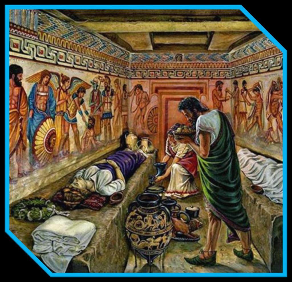 FASI DEL RITO FUNEBRE I riti funebri erano caratterizzati da diverse fasi: Il corpo veniva portato in casa per essere preparato; Le donne lavavano il corpo e lo