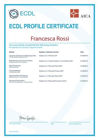 Il candidato può scegliere i moduli e sostenere i Test d'esame che desidera: queste abilità certificate rappresenteranno il suo ECDL Profile.