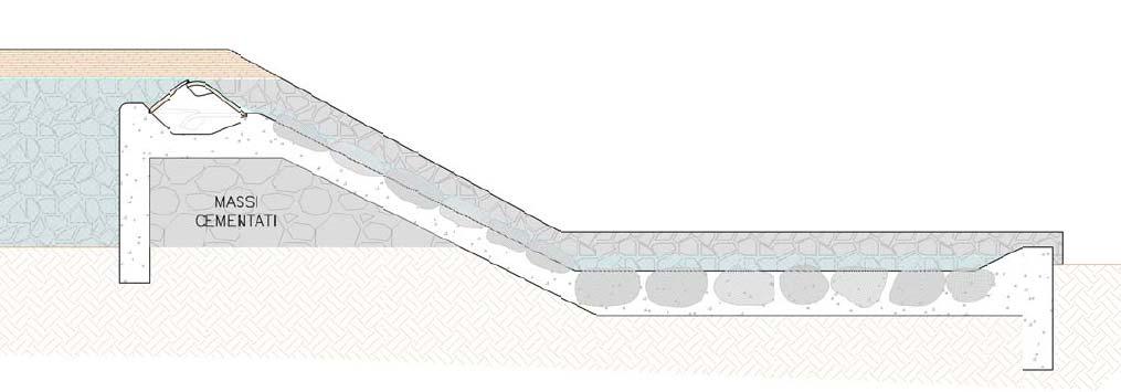 La traversa L opera in progetto è costituita da una traversa realizzata in c.a. su massi cementati (Fig. 2.4) avente una quota in sommità di 148.40 m s.l.m., sormontata da uno sbarramento mobile di altezza pari a 0.