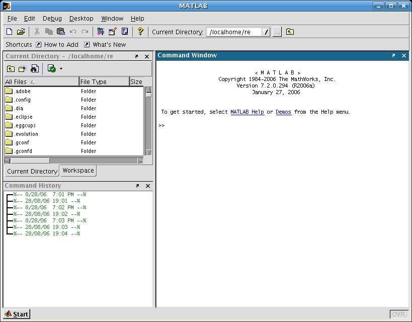 Avviare MATLAB Avviare MATLAB In ambiente Windows e Unix dal menu Applicazioni selezionare MATLAB.