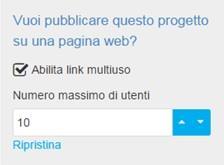 Link multiuso - Usa questo metodo quando vuoi consentire ai candidati di auto-registrarsi a una valutazione tramite un indirizzo URL. - Seleziona la casella per abilitare i link multiuso.