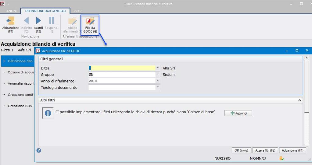 2018.7: Nuovo wizard "Acquisizione BDV" e "Derivazione BDV riclassificato" Acquisizione file esterno archiviato in Gestionale Documentale La nuova