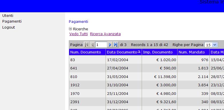 Ordinamento della visualizzazione di SINTESI I dati visualizzati nella maschera di SINTESI delle fatture, possono essere ordinati secondo libera scelta dell Utente, sia in ordine crescente che