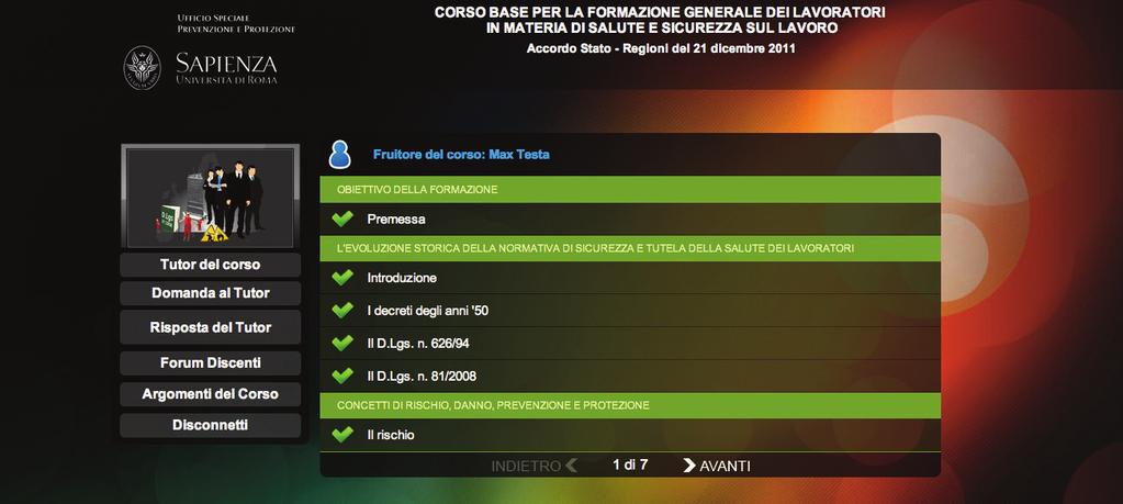 con il Tutor del corso o con gli altri Discenti (vedi sezione di punto 7). A B C D E Area Interazione Nel dettaglio di questa sezione troviamo: Lett.