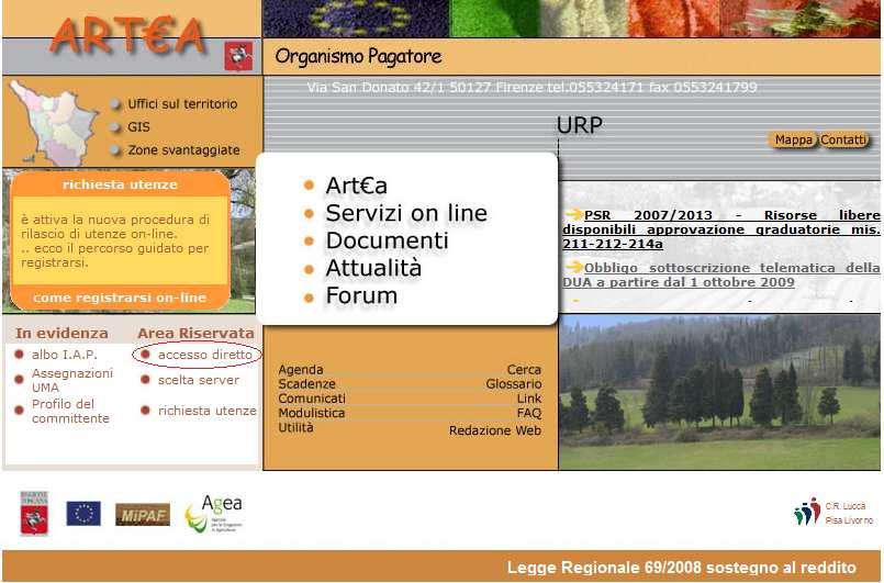 3. Accesso al Sistema Gestionale ARTEA dal sito internet www.artea.toscana.