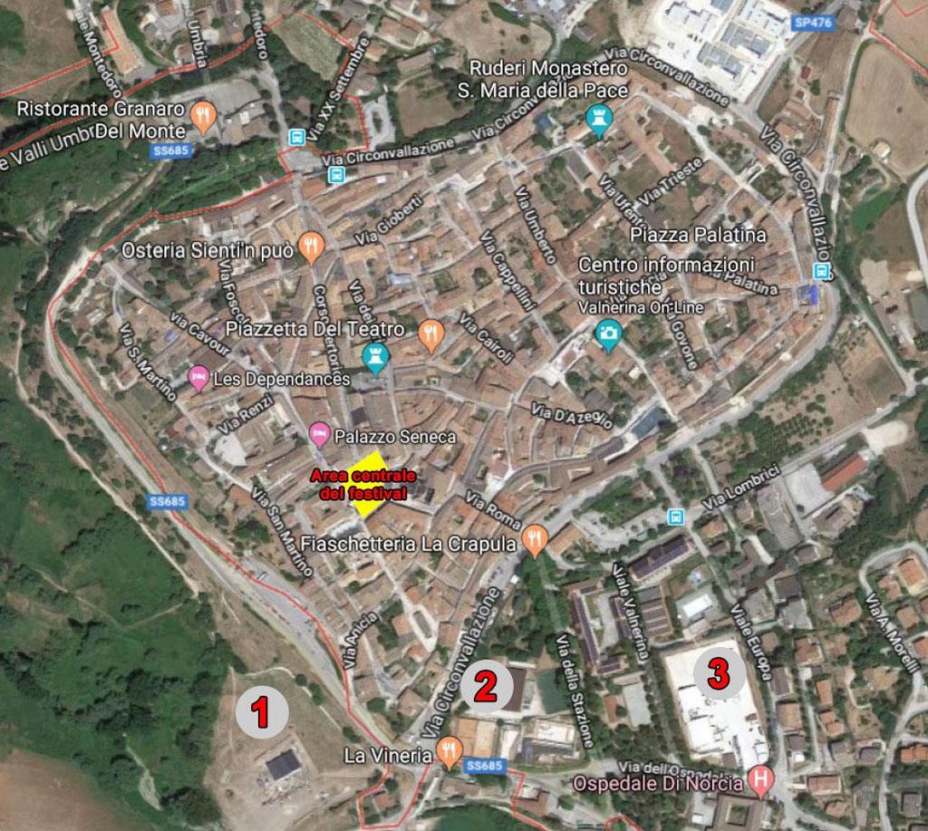 1 - parcheggio di 4.000 m2 2 - parcheggio Porta Ascolana (800 m2) - via Circonvallazione n.