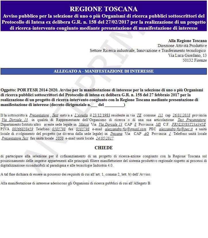 L utente capofila Anteprima domanda L utente ha la possibilità durante la compilazione della domanda di effettuare una verifica dei dati della sua domanda premendo il pulsante