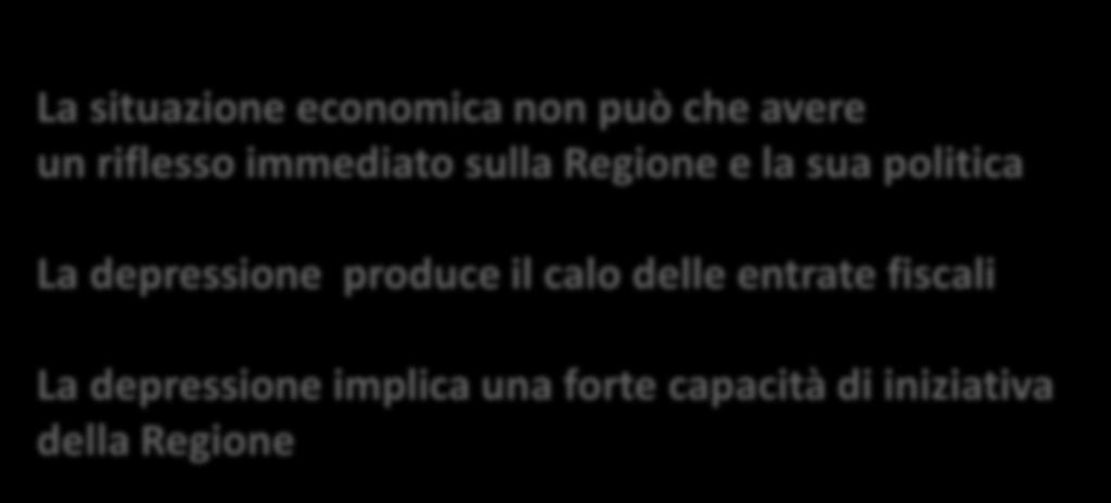 delle entrate fiscali La depressione implica una forte capacità di iniziativa della Regione Entrate