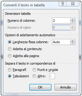 - Scegliere l opzione desiderata tra quelle presenti nell area Opzioni di adattamento automatico (serve ad impostare la larghezza desiderata delle colonne).