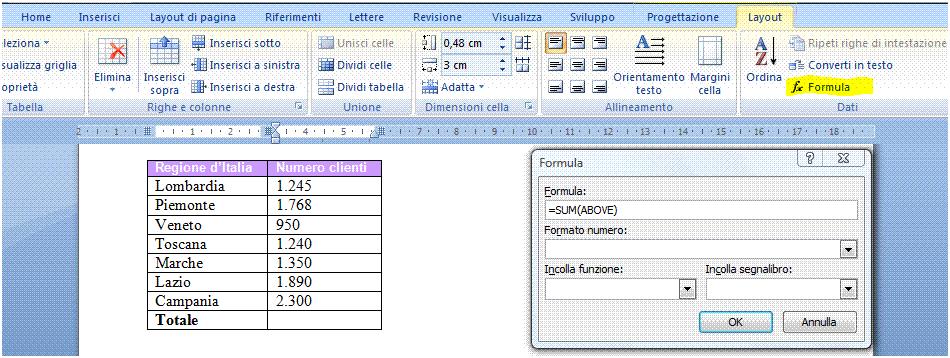 AM3 Elaborazione testi livello avanzato 45 Usando le formule, è possibile utilizzare i dati inseriti in una tabella nello stesso modo con il quale si utilizzano i dati in un foglio di Excel.