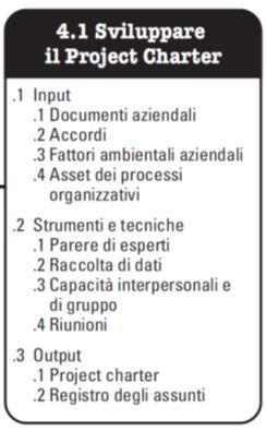 PROCESSO Illustra gli input del processo, gli strumenti e tecniche per eseguirlo e gli output generati FLUSSO del PROCESSO