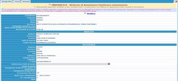 Il sistema vi invierà all Email indicata le credenziali relative). Cliccare su Richiesta di modifica domanda di ammissione. Scegliere l'opzione 1.