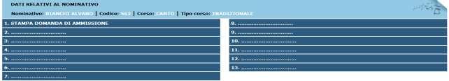 6. STAMPA DELLA DOMANDA DI AMMISSIONE ON LINE Per effettuare la stampa procedere come segue: Per stampare la vostra richiesta di ammissione: cliccare su "Stampe". Scegliere l'opzione 1.