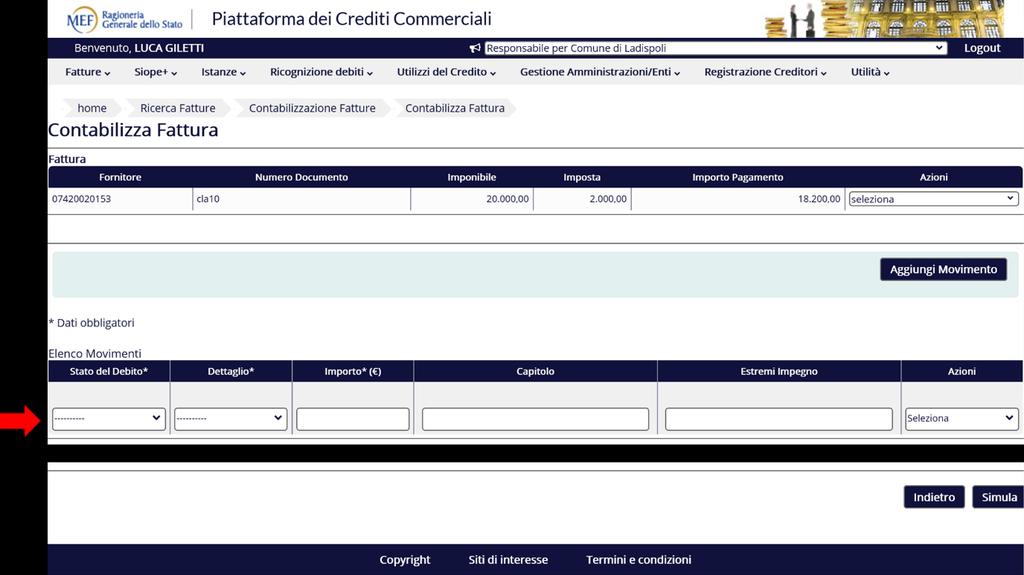 Dalla schermata di Contabilizzazione è possibile scegliere i conti sui quali effettuare operazioni di contabilizzazione.