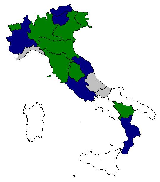 Mammographic screening programmes true extension (%) in Italy. Year 2007.