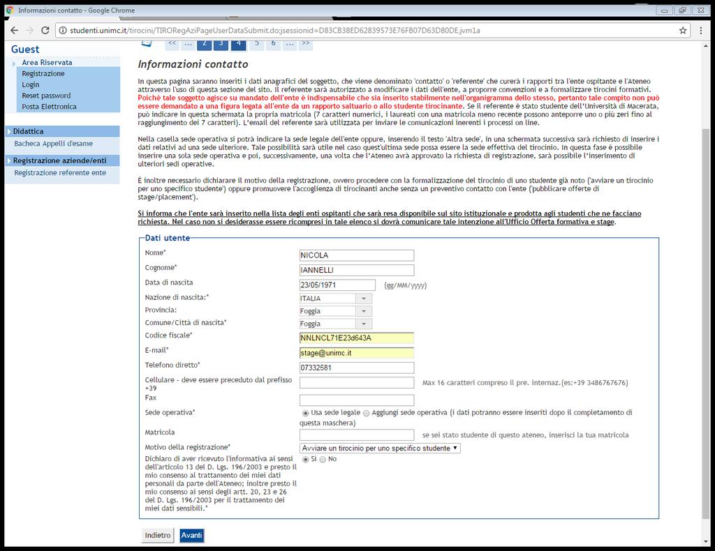 Nel caso il sistema indichi che il codice fiscale è già presente nel sistema è possibile che sia stata già effettuata una registrazione in passato e quindi sarà possibile recuperare una username e