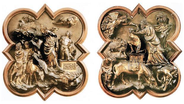 Il confronto tra la formella di Lorenzo Ghiberti e quella di Brunelleschi evidenzia come la visione artistica tra i due protagonisti era molto diversa. Pag.